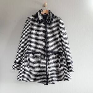 ME + EM Bouclé Houndstooth Swing Coat Wool Blend Black Ivory White Size 4